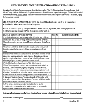 Special Education Teacher Due Process Compliance Form
