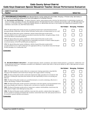 Cobb County Special Education Teacher Evaluation Form