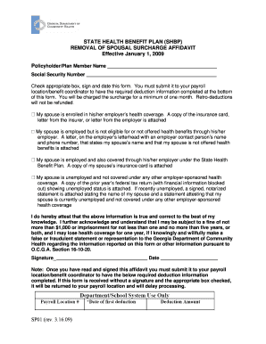 State Health Benefit Plan Spousal Surcharge Removal Affidavit