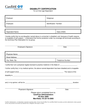 Disability Certification for Over-age Dependent