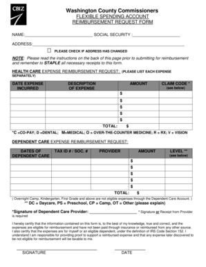Washington County Flexible Spending Account Reimbursement Request Form