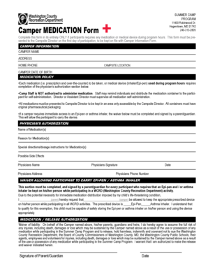 Washington County Camper Medication Form