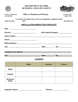 Arizona Installation Inspection Checklist