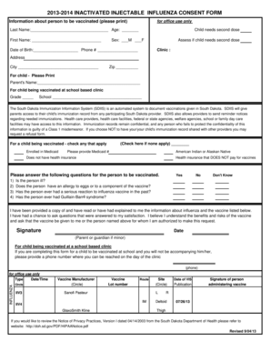 2013-2014 Influenza Vaccine Consent Form