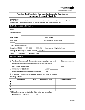 American Heart Association Instructor Renewal Checklist