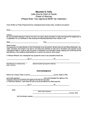 Ohio Power of Attorney for Motor Vehicle Title