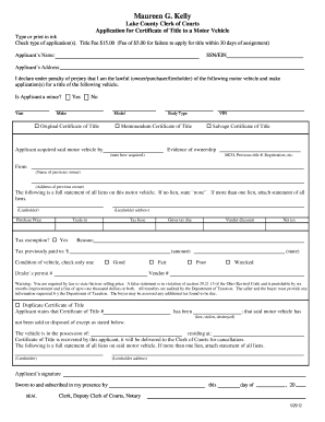 Ohio Motor Vehicle Title Application