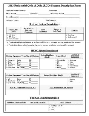 2013 Residential Code of Ohio Systems Description Form