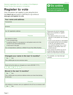 UK Electoral Registration Form for Armed Forces