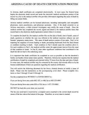 Arizona Cause of Death Certification Form