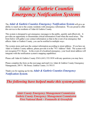 Adair & Guthrie Counties Emergency Notification System Form