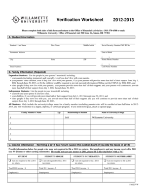 Verification Worksheet 2012-2013