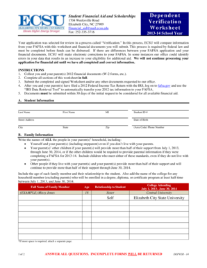2013-14 Financial Aid Verification Worksheet
