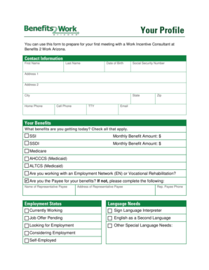 Benefits 2 Work Arizona Consultant Preparation Form
