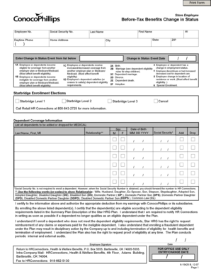 Store Employee Before-Tax Benefits Change in Status