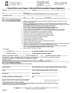 Federal Perkins Loan Deferment/Cancellation Request