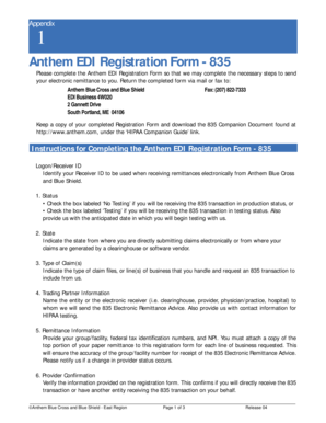 Anthem EDI Registration Form 835