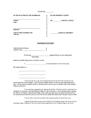 Texas Waiver of Citation for Divorce