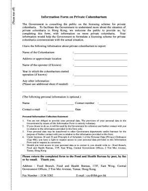Hong Kong Private Columbarium Information Form