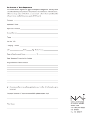 Work Experience Verification Form