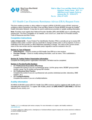 835 Health Care Electronic Remittance Advice Request Form