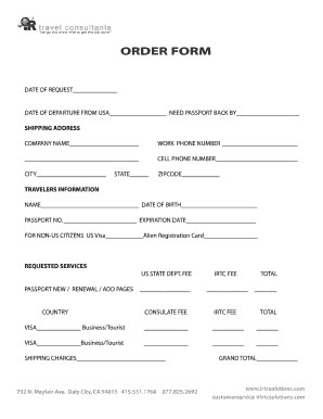 Passport and Visa Order Form