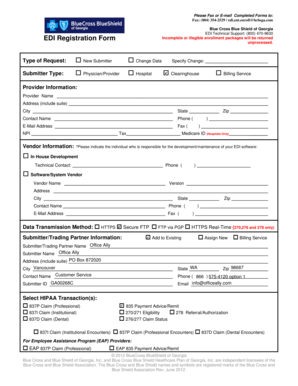 Blue Cross Blue Shield EDI Registration Form