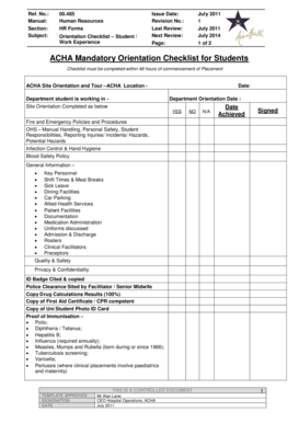 ACHA Student Orientation Checklist