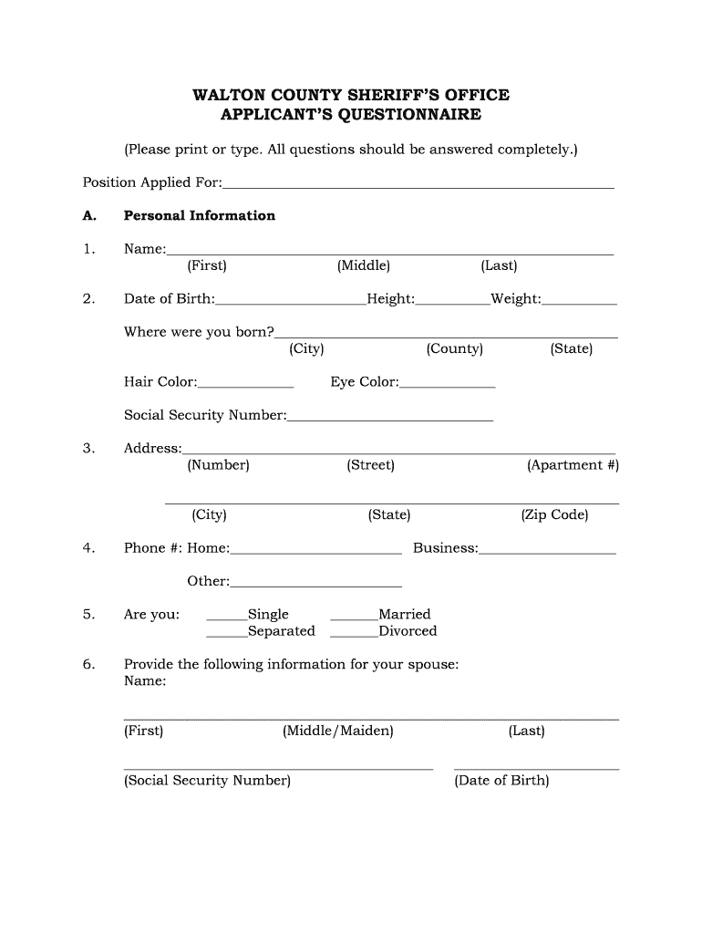Fillable Online waltoncountyga Sheriff's Office Applicant Packet