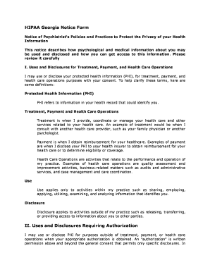 HIPAA Georgia Notice Form II. Uses and Disclosures Requiring ...