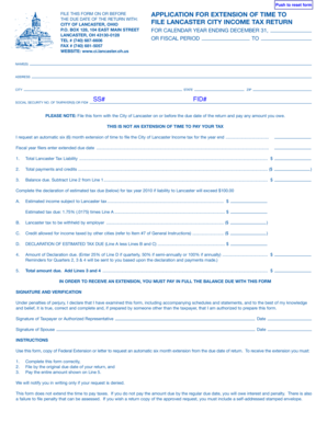 City of Lancaster Income Tax Extension Form