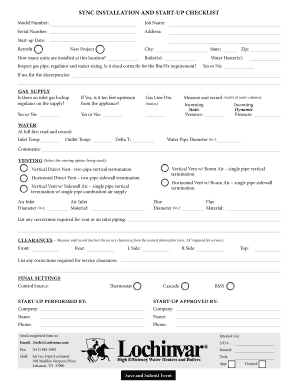 Sync Installation and Start-Up Checklist