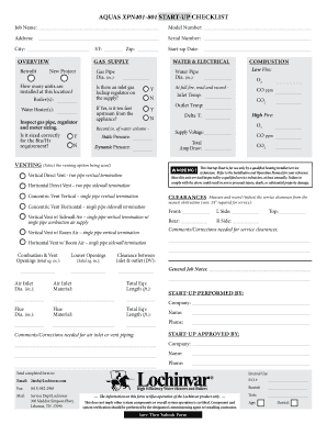 AQUAS XPN401-801 Start-Up Checklist