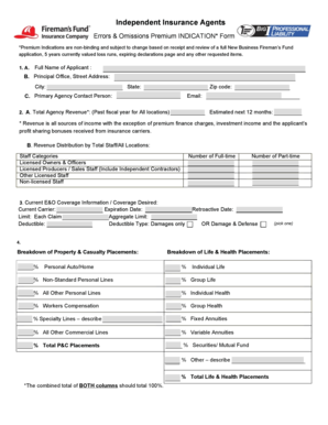 Errors & Omissions Premium Indication Form