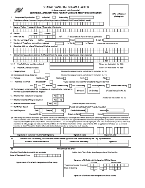 CUSTOMER AGREEMENT FORM FOR NEW LAND LINE TELEPHONE CONNECTION