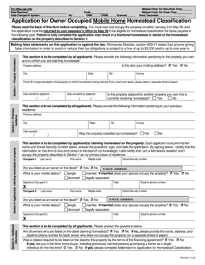 Minnesota Owner Occupied Mobile Home Homestead Classification Application