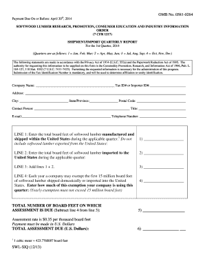 Softwood Lumber Shipment Quarterly Report
