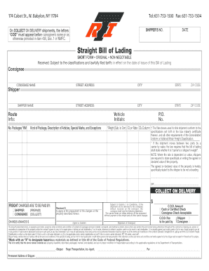 Straight Bill of Lading Short Form