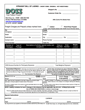 Straight bill of lading - short form - original - Rich Doss Inc