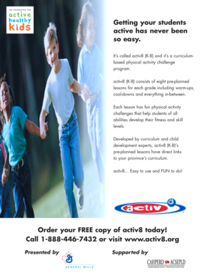 activ8 K-8 Physical Activity Challenge Program Order Form