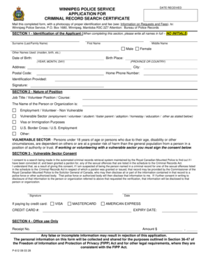 Winnipeg Police Service Criminal Record Search Certificate Application