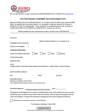One Time Payment Credit/Debit Card Authorization Form