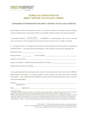 ACH Direct Deposit Authorization Form