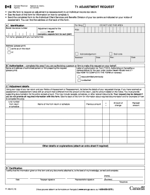 Canada T1 Adjustment Request Form