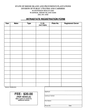 Rhode Island Intrastate Vehicle Registration Form