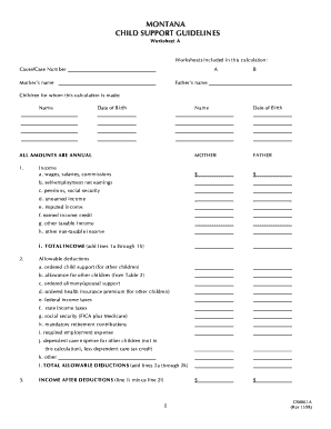 Montana Child Support Guidelines Worksheet