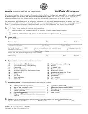 Georgia Streamlined Sales and Use Tax Agreement Certificate of Exemption