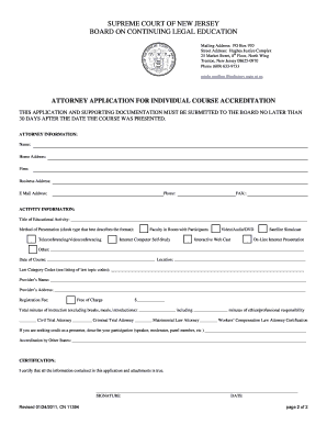 New Jersey Individual Course Accreditation Application