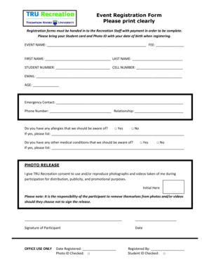 Individual Event Registration Form - TRU Recreation - rec inside tru