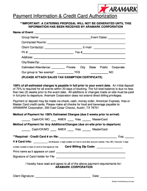 Catering Payment Authorization Form